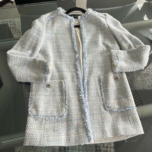 Zara 3/4 length pale blue tweed jacket